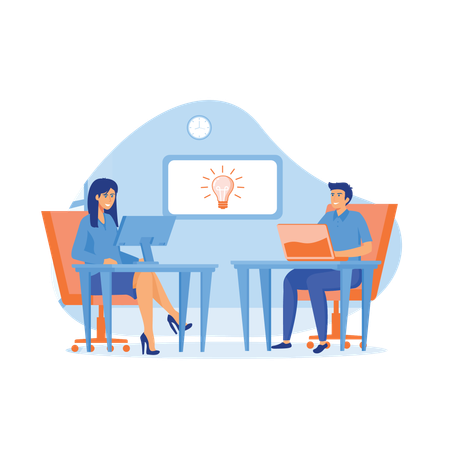 Manager works on online ideas  Illustration