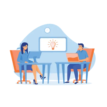 Manager works on online ideas  Illustration
