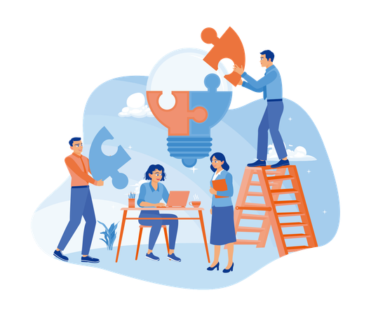 Managers and coworkers look for new ideas and solutions in company  Illustration
