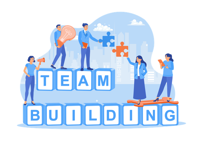 Managers and office staff work together to get good business results  Illustration