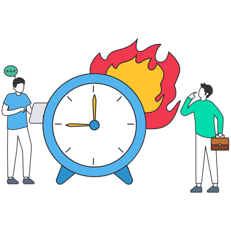 Managers experiencing deadline and time management problems with burning clock  Illustration