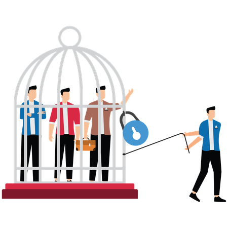 Managers pulling cages full of businessmen  Illustration