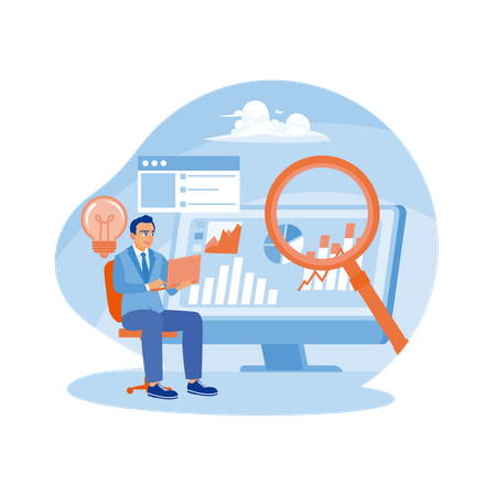 Managers study business data  Illustration