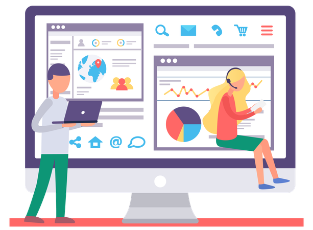 Managers work with data  Illustration