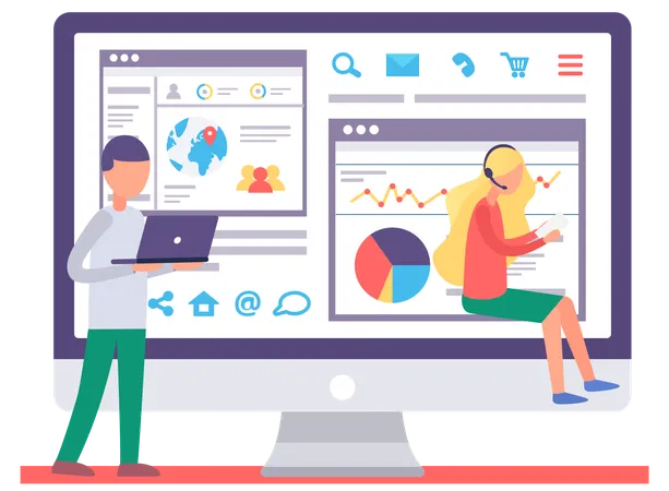 Managers work with data  Illustration