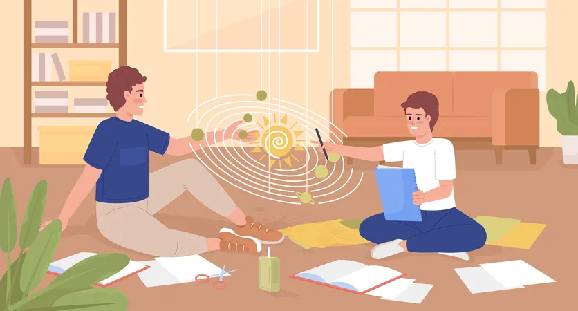 Managing homework together  Illustration