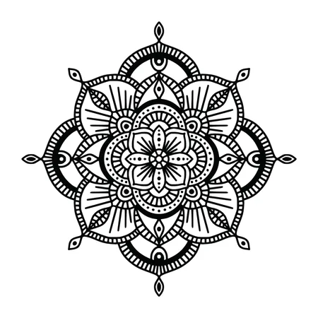 Mandala etnico floreale in bianco e nero, su sfondo bianco  Illustration