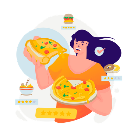 Manger de la pizza et donner des avis  Illustration