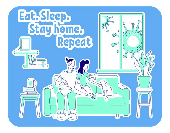 Manger, dormir, rester à la maison, répéter  Illustration