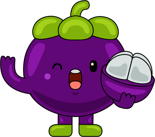 Mangosteen Mascot holding Mangosteen slice  Illustration