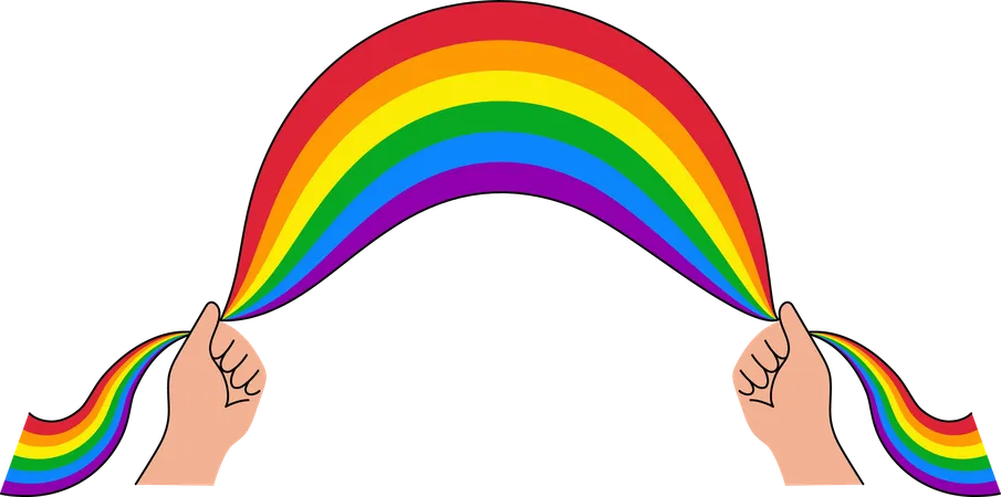 Mani che tengono la bandiera LGBT arcobaleno  Illustration