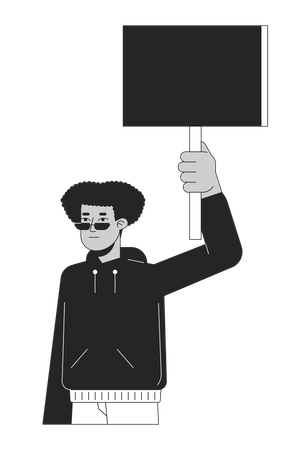 Manifestante negro con pancarta  Ilustración