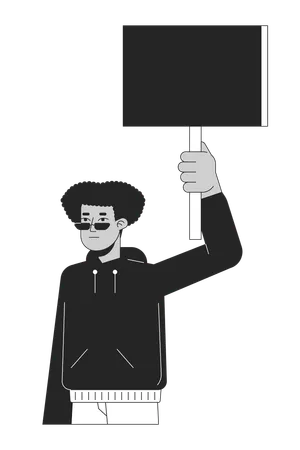 Manifestante negro con pancarta  Ilustración