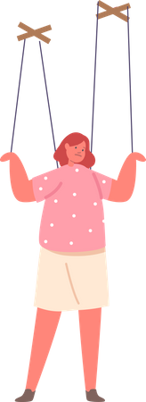 Manipulated Marionette Child Character Suspended By Strings  Illustration