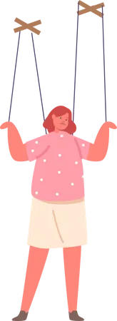 Manipulated Marionette Child Character Suspended By Strings  일러스트레이션