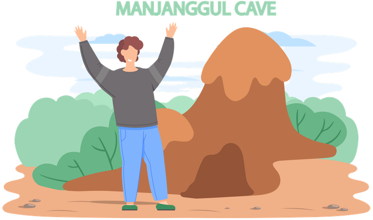 Manjanggul Cave famous landmark of Jeju Island in south Korea  Illustration