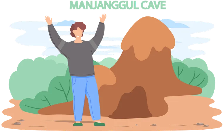 Manjanggul Cave famous landmark of Jeju Island in south Korea  Illustration