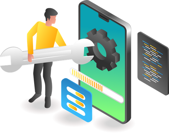 Mann aktualisiert Smartphone-Firmware  Illustration