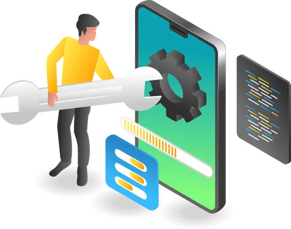 Mann aktualisiert Smartphone-Firmware  Illustration