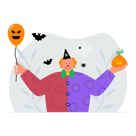 Mann als gruseliger Clown an Halloween verkleidet  Illustration