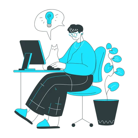 Mann am Computer arbeitet an einer Idee  Illustration