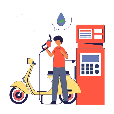 Mann an der Biokraftstofftankstelle  Illustration