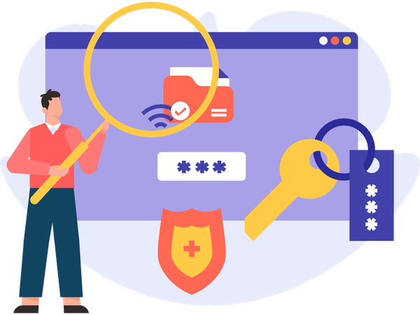 Mann analysiert Benutzersicherheit  Illustration