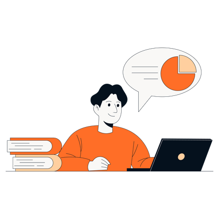 Mann analysiert Diagramm online  Illustration