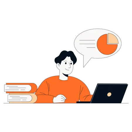 Mann analysiert Diagramm online  Illustration