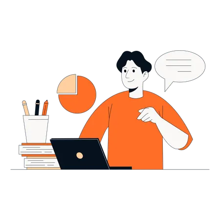 Mann analysiert Diagramm online  Illustration