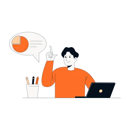 Mann analysiert Diagramm online  Illustration
