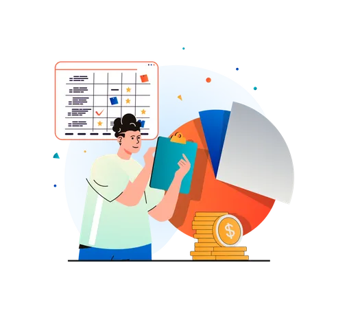 Mann analysiert Budget  Illustration