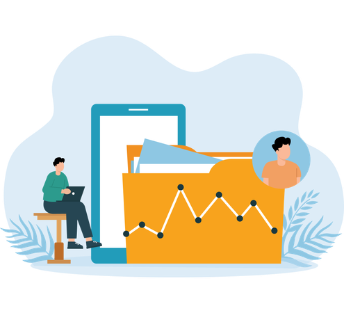 Mann analysiert Dateidaten  Illustration