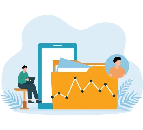 Mann analysiert Dateidaten  Illustration