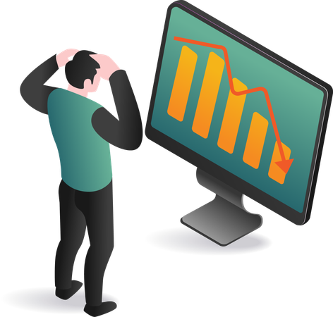 Mann analysiert Daten auf Computerbildschirm mit Diagramm  Illustration