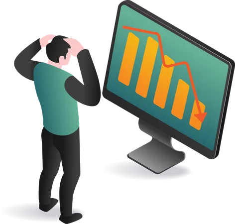 Mann analysiert Daten auf Computerbildschirm mit Diagramm  Illustration