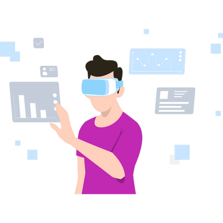 Mann analysiert Daten mit VR-Brille  Illustration