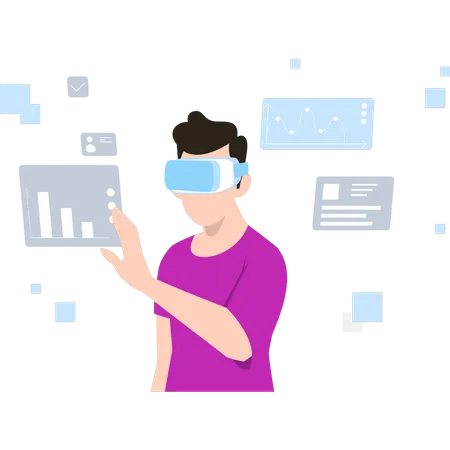 Mann analysiert Daten mit VR-Brille  Illustration