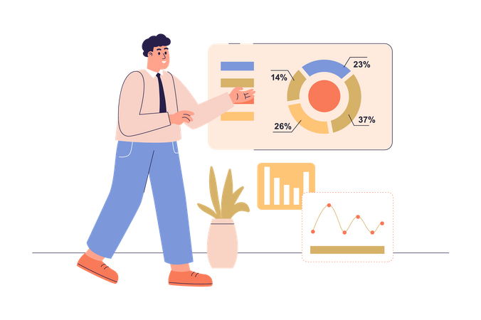 Mann analysiert Datenbericht  Illustration