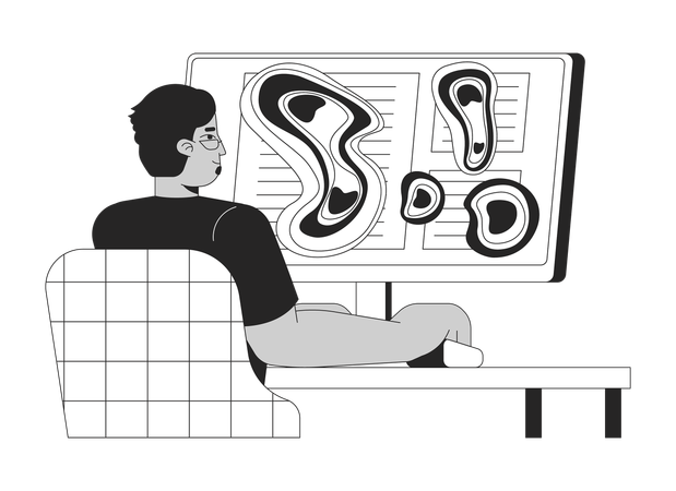 Mann analysiert Eye-Tracking-Heatmap  Illustration