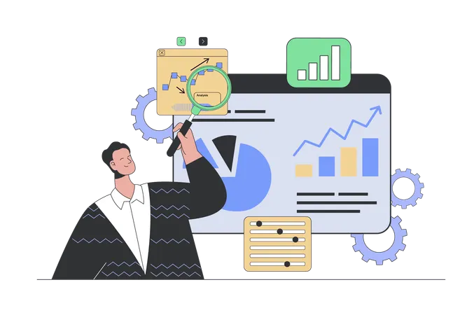 Mann analysiert Geschäftsdiagramme  Illustration