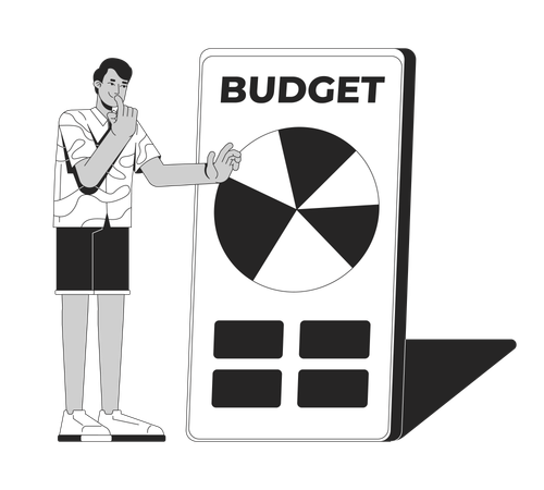Mann analysiert Kreisdiagramm in Budgetierungs-App  Illustration