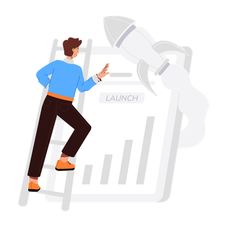 Mann analysiert Startdaten  Illustration