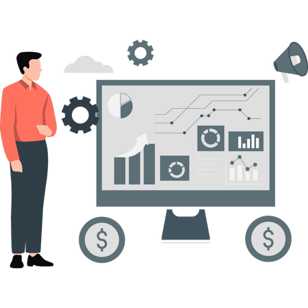 Mann analysiert Werbediagramm  Illustration