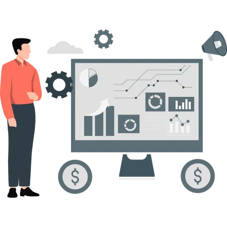 Mann analysiert Werbediagramm  Illustration