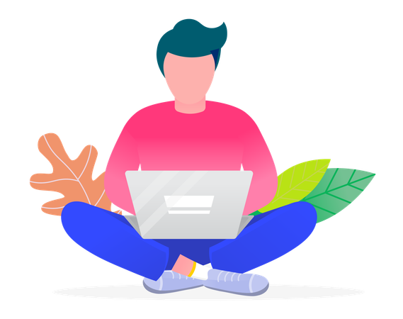 Mann arbeitet als Freiberufler am Laptop  Illustration