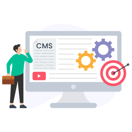 Mann arbeitet am CMS-System  Illustration