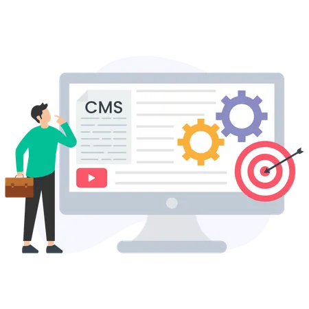 Mann arbeitet am CMS-System  Illustration