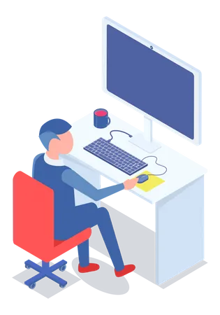 Mann arbeitet am Computer  Illustration