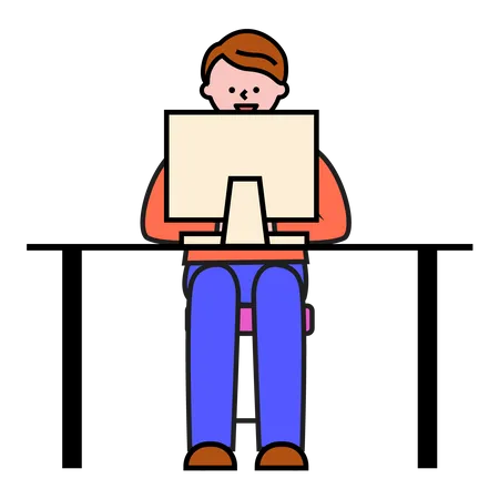 Mann arbeitet am Computer  Illustration